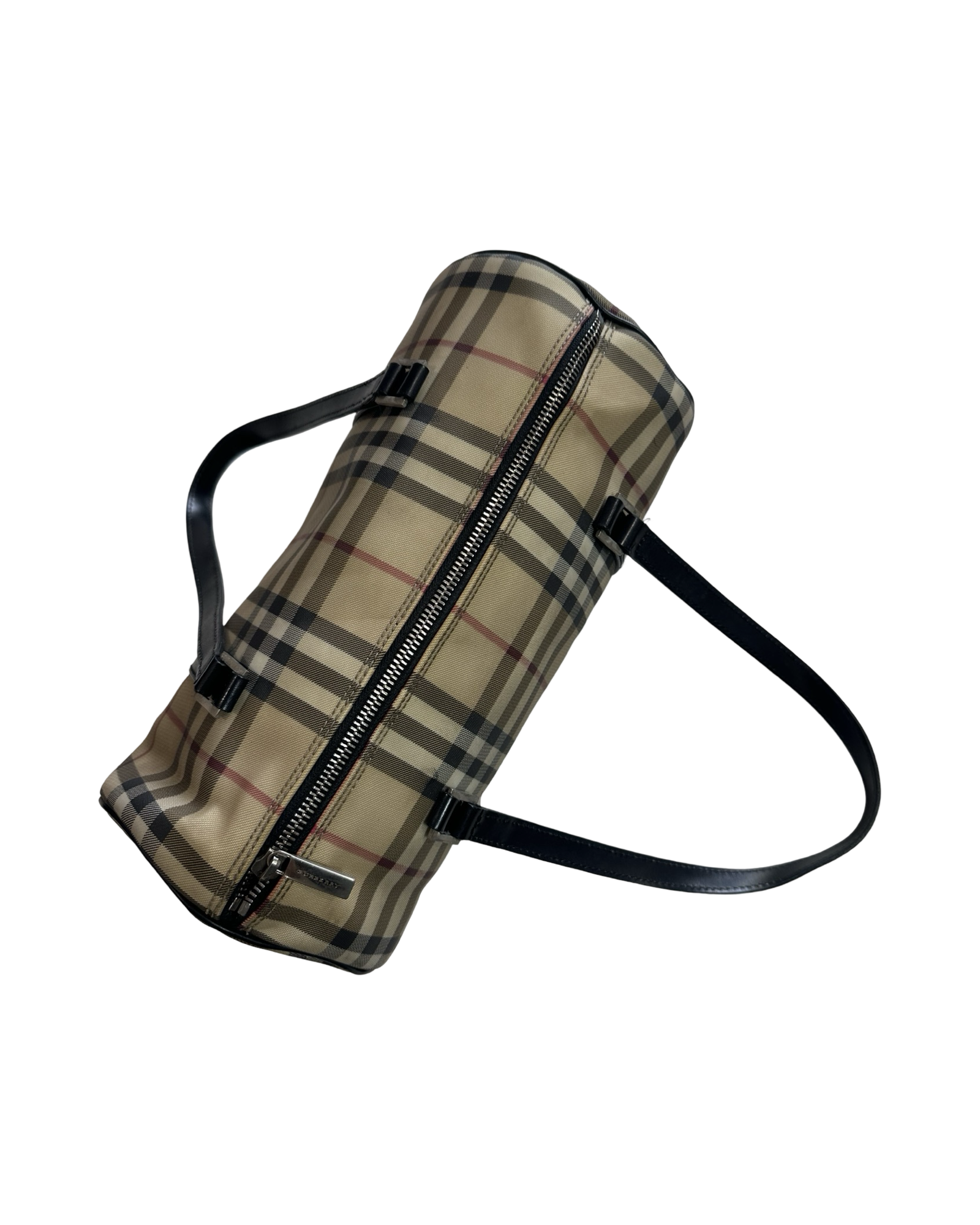 BURBERRY VINTAGE CHECK COATED CANVAS BARREL BAG