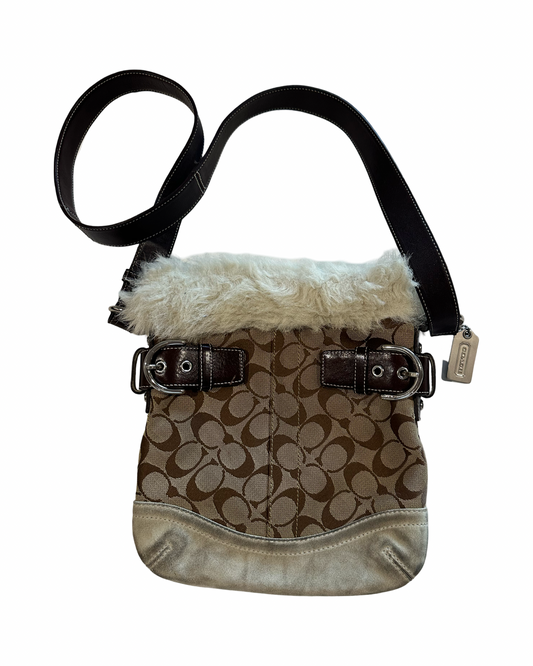 COACH VINTAGE BROWN WITH FUR CROSSBODY BAG