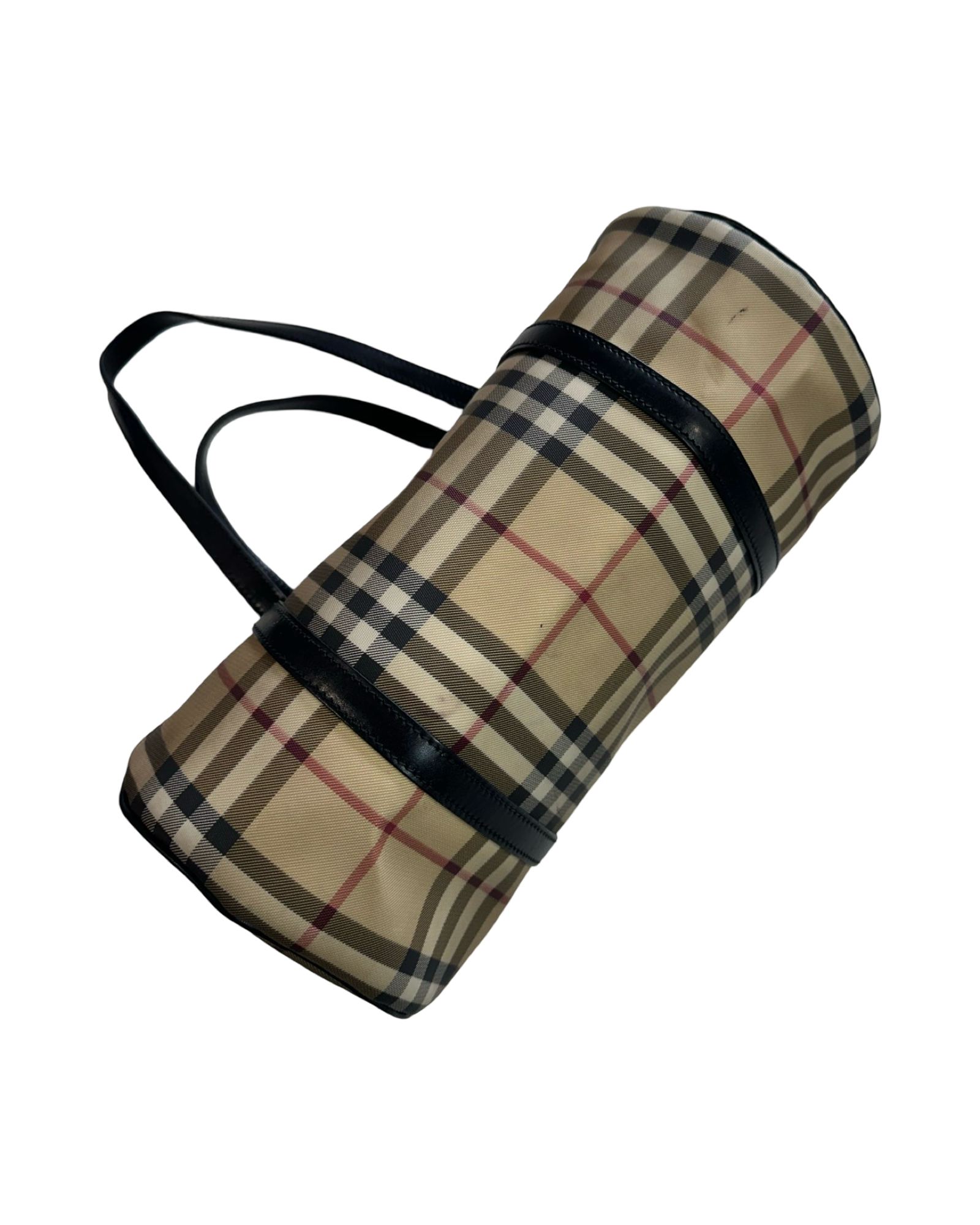 BURBERRY VINTAGE CHECK COATED CANVAS BARREL BAG