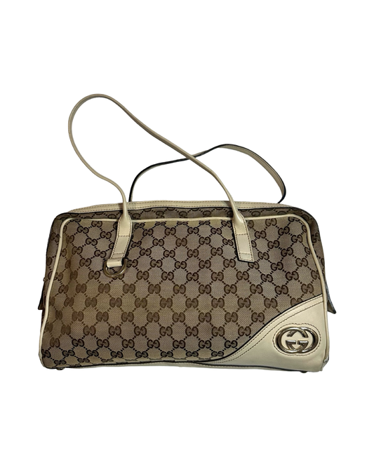 GUCCI BRITT MONOGRAM CANVAS GG HANDBAG