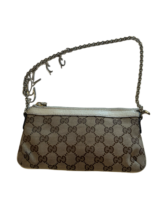 GUCCI MINI BROWN CHAIN CLUTCH BAG