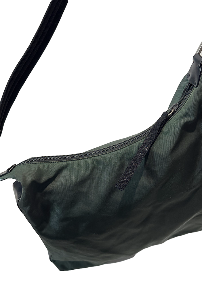 PRADA DARK GREEN NYLON SHOULDER BAG