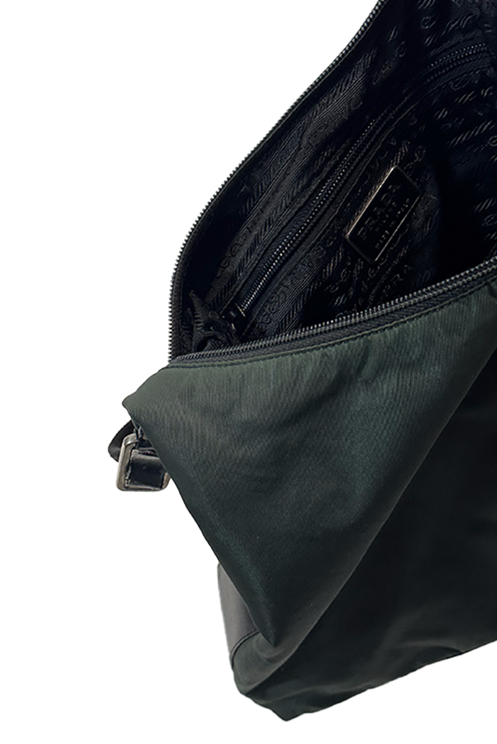 PRADA DARK GREEN NYLON SHOULDER BAG